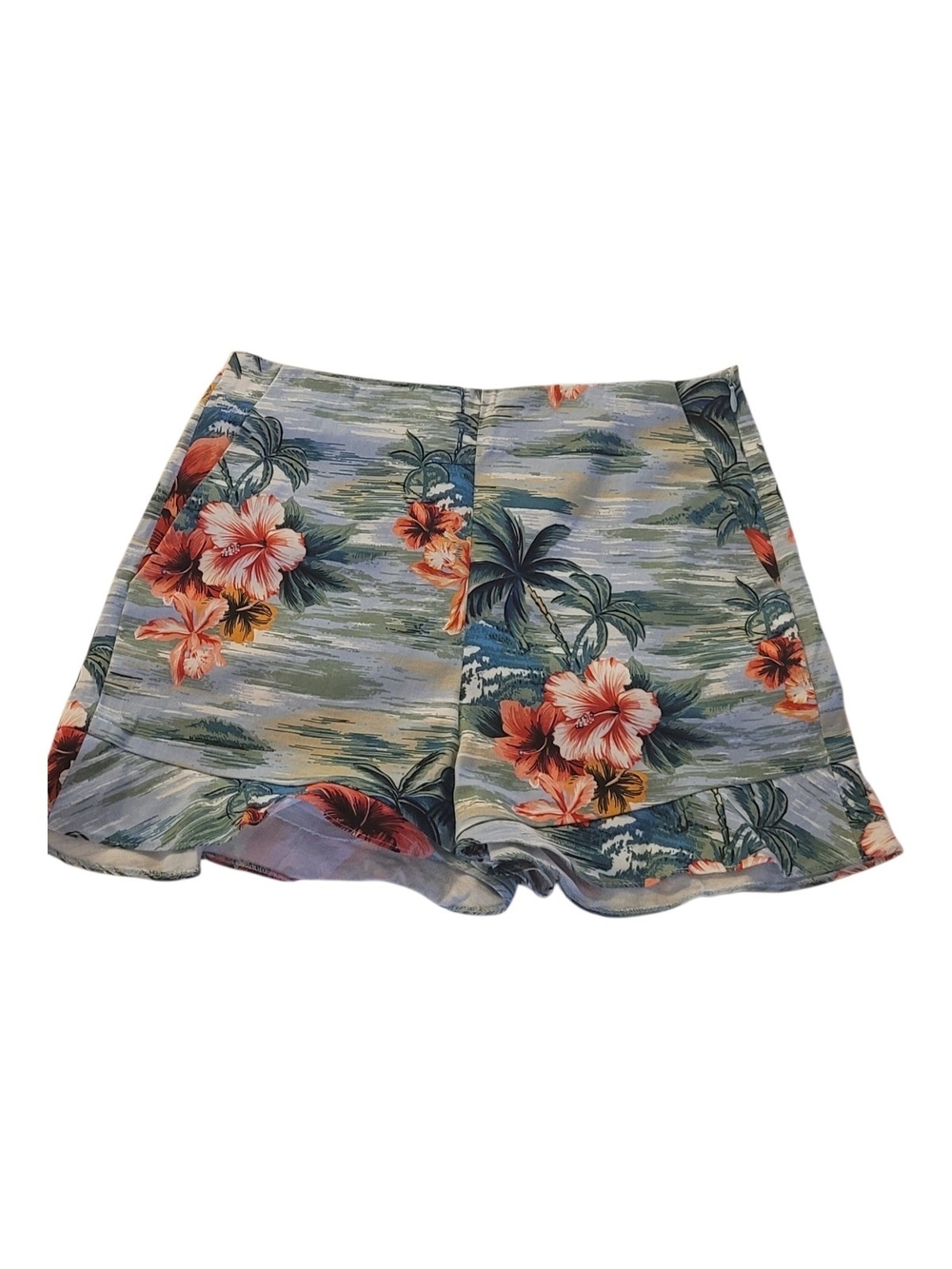 Zara Floral High-Waist Shorts - Blue & Coral